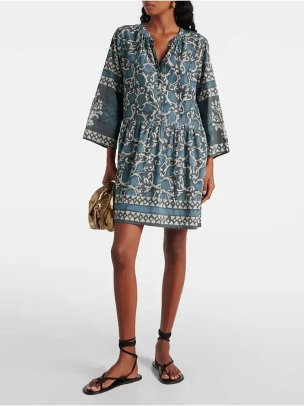 Velvet by Graham & Spencer Teal and Cream Patterned Blouse